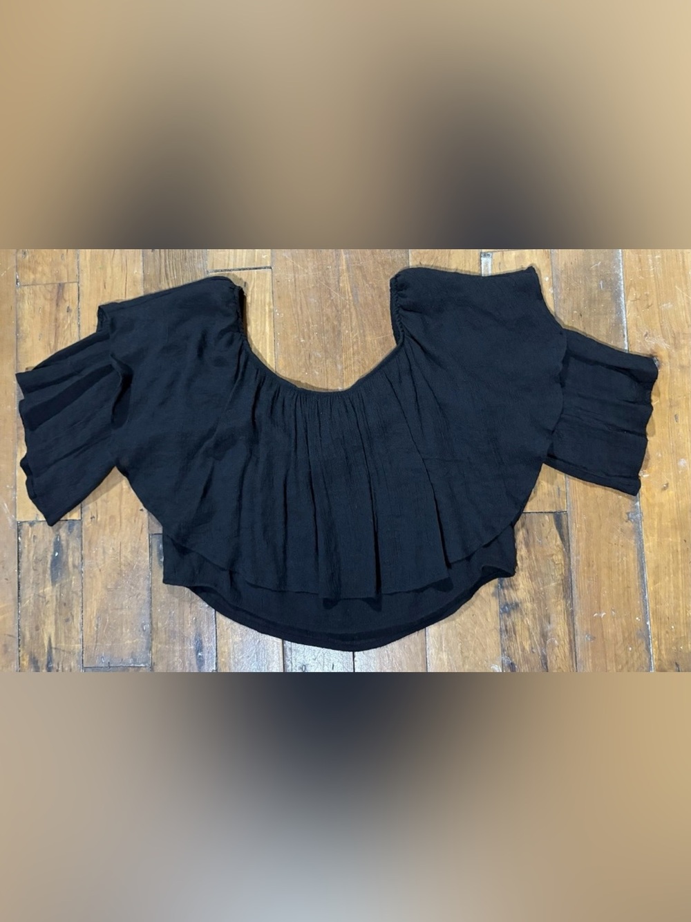 HYFVE Black Off-Shoulder Ruffle Crop Top - Picture 2 of 3